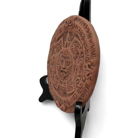 Mayan AZTEC Sun CALENDAR Wall Plaque in Clay Brown Terracotta Handmade - Picture 4 of 9